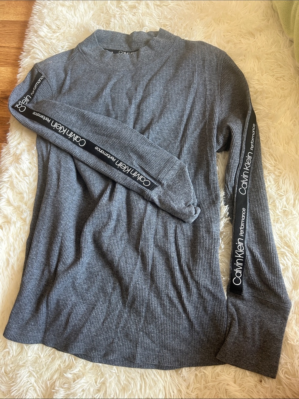 Calvin Klein Men’s Dark Gray Ribbed Turtleneck with Logo Tape
